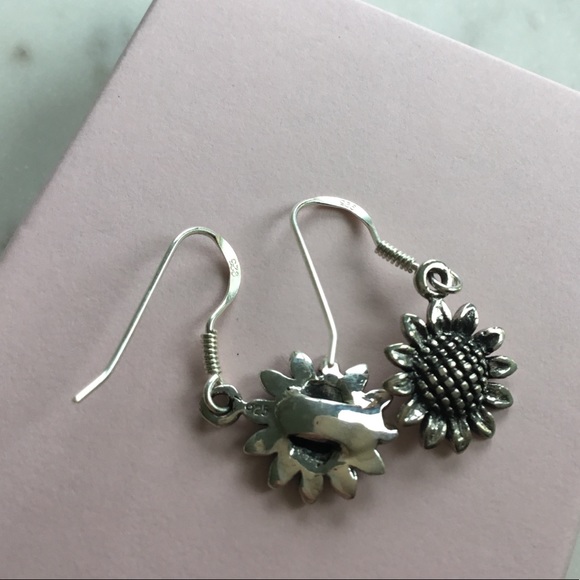 .925 Sterling Silver Sunflower Earrings - Picture 14 of 14